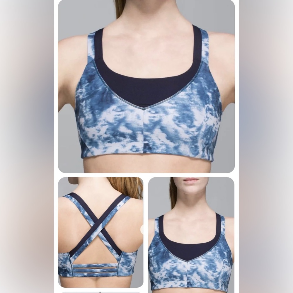Lululemon On Your Way Sports Bra Size 4 Strappy Back Blue Tie Dye
